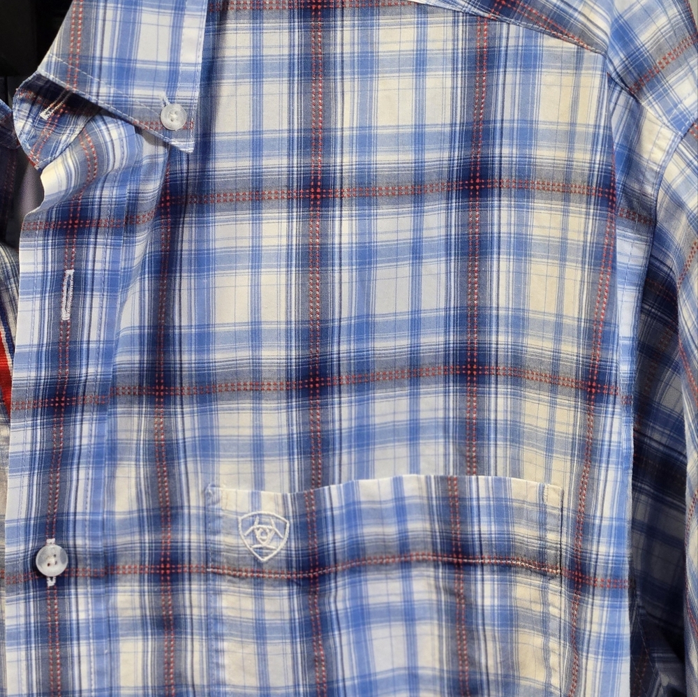 Ariat Pro Series Men's Blue and Red Plaid Long Sleeved Button Down Shirt SIZE XL
